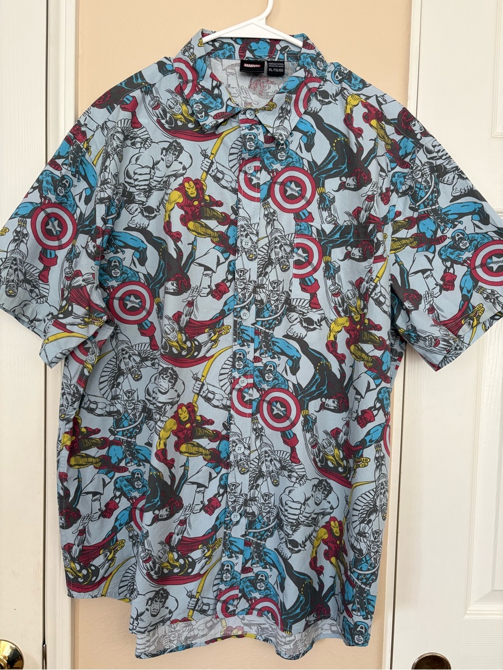 Marvel Avengers Comic Book All Over Print Button Up Shirt XL